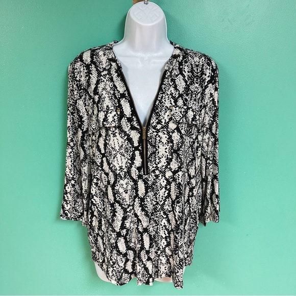 Calvin Klein Black & White Snakeskin Animal Print Quarter Sleeve Top Size M - Picture 4 of 8